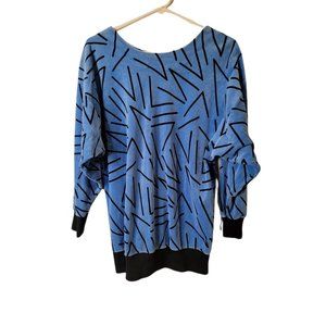 VTG Michael Carrie Small Women's Top Blue Geometric Dolman Sleeve Velvet Shirt